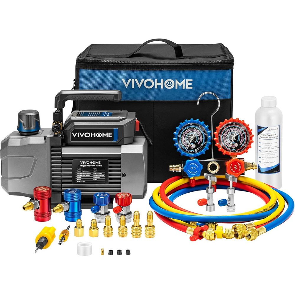 A2L AC Vacuum Pump Kit 4.5CFM HVAC Manifold Gauge Set 1/3 HP R454B R32 R1234yf