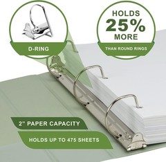 Plant-Based 2 Inch D-Ring View Binder Eco-Friendly Sage Green 2 Pack