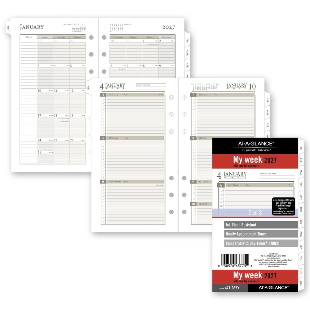 At-A-Glance 2027 471-285Y Weekly Monthly Planner Refill, Size 3, 3-3/4 x 6-3/4″