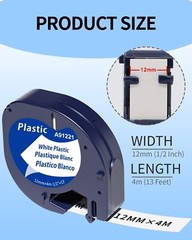 5PK Compatible Dymo LetraTag Refill 91331 Plastic White Label Tape 12mm LT-100H