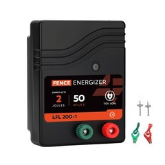 AC Powered Electric Fence Charger 50 Miles, 2 Joule Plug-in Energizer for Livest