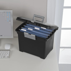 Portable File Box, Letter-Size Plastic File Storage Box with Handle and Divided