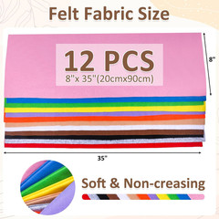 12 Rolls 8″x35″(20.5x90cm) 1.4mm Thick Soft Felt Fabric Sheet 12 Assorted Col…