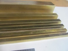 (6) BARS OF 360 SQUARE BRASS, RODS, LATHE STOCK SIX DIFFERENT SIZES, 12″ LONG.