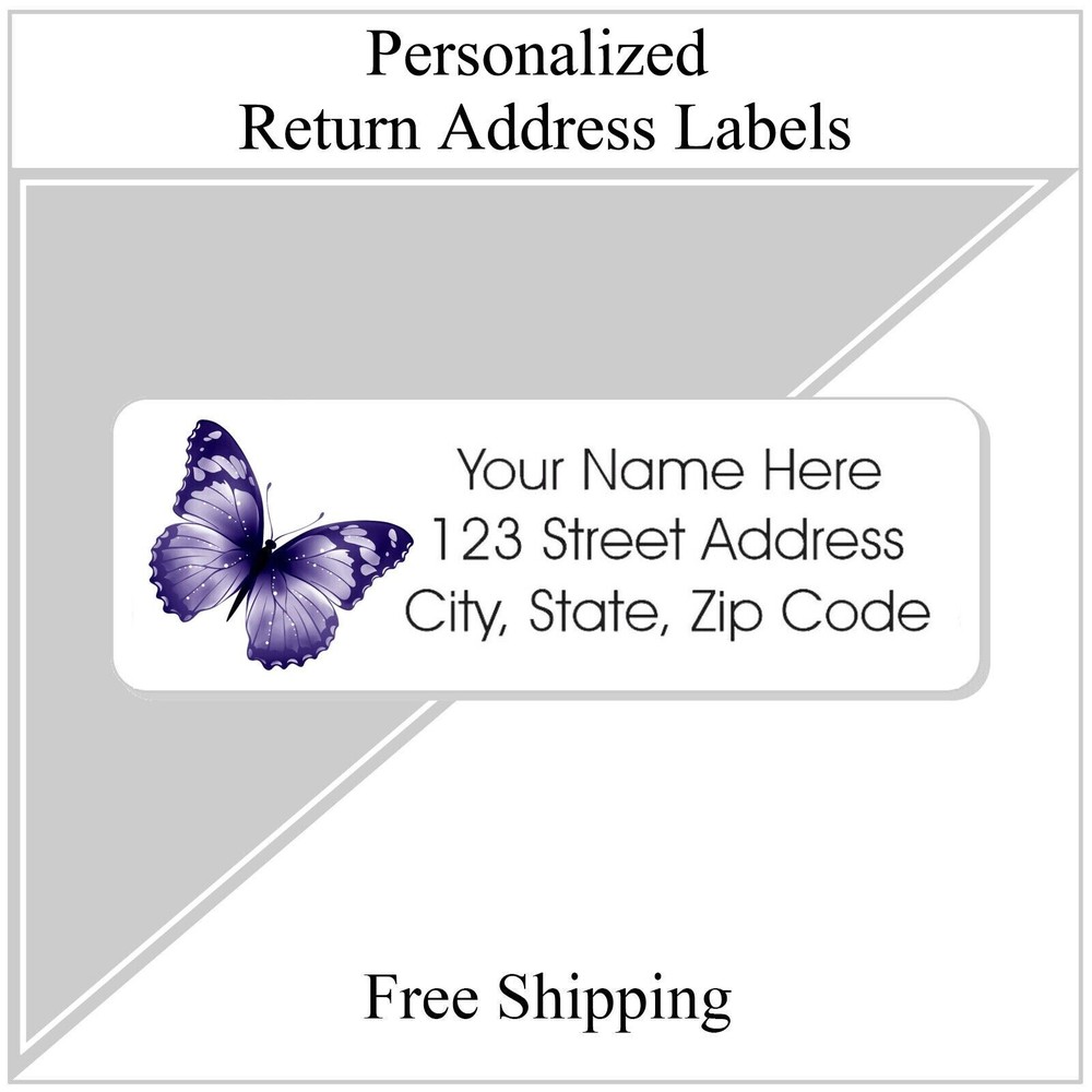 60 Return Address Labels Personalized Sticker 3/4 x 2 1/4 Purple Butterfly