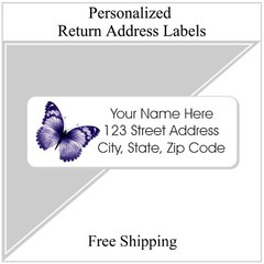 60 Return Address Labels Personalized Sticker 3/4 x 2 1/4 Purple Butterfly