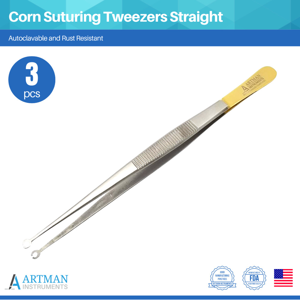 Corn Suturing Tweezers Straight Set of 3 ARTMAN BRAND