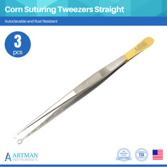 Corn Suturing Tweezers Straight Set of 3 ARTMAN BRAND