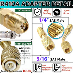 R410A Adapter Mini Split Adapter 5/16 to 1/4 HVAC for Air Conditioner & Hose Co