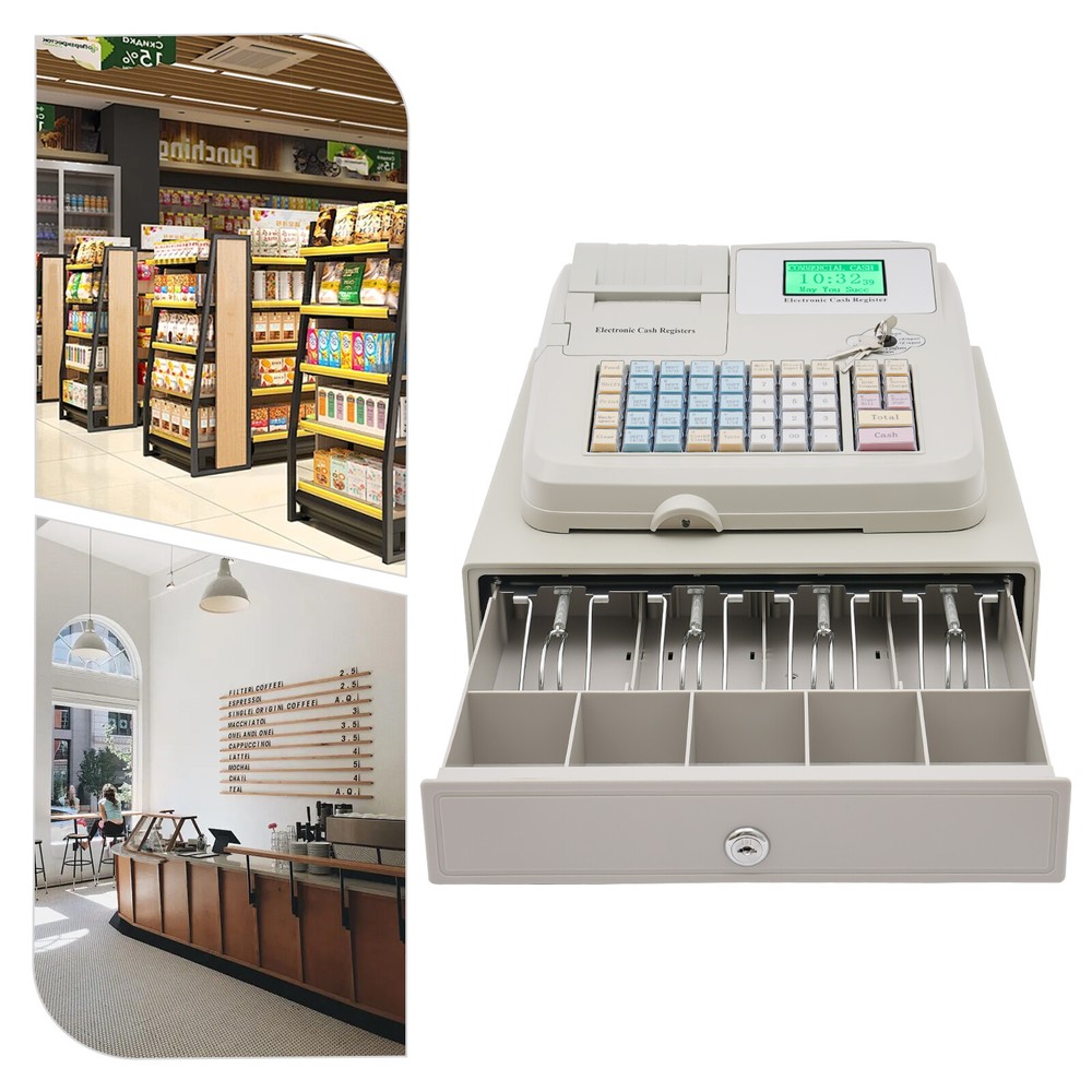 Electronic Cash Register POS System 48-Key Thermal Printer LED Drawer Box Retail
