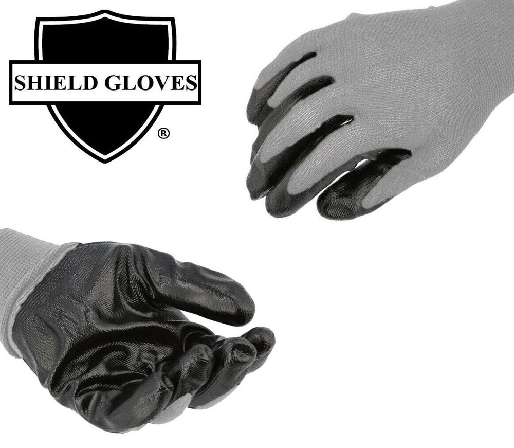 12-24 Black Nitrile Coated Plam Nylon Industrial Work Non-Disposable Gloves
