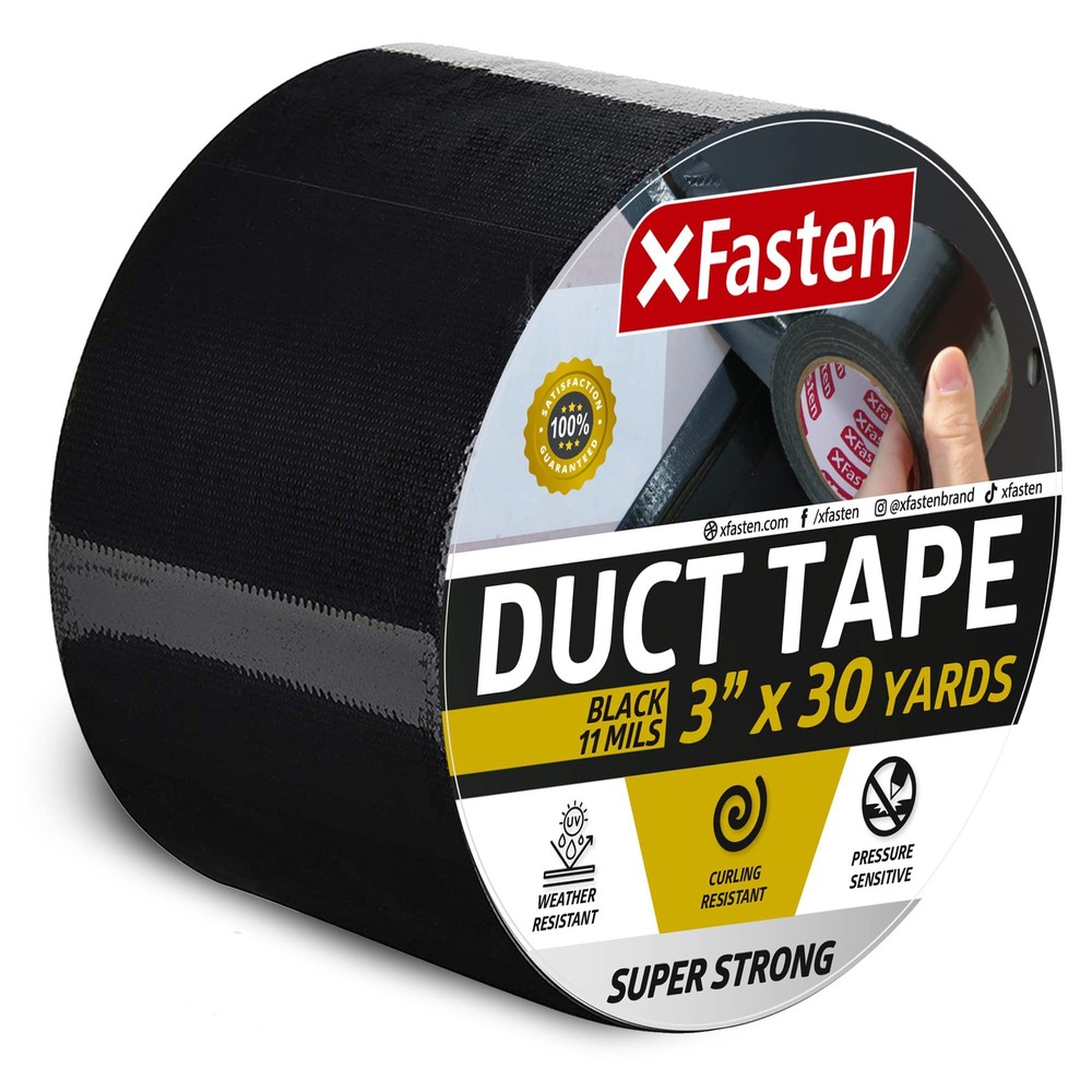 XFasten Super Strength Duct Tape, Black, 3″ x 30 Yards, Indoor and Outdoor Du…
