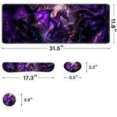 Desk Pad and Keyboard Wrist Rest, Large Mouse 31.5 x 11.8 inches, Dragon