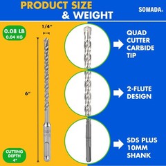 SOMADA 1/4-Inch x 6-Inch SDS Plus Drill Set of 10 Pcs SDS-Plus Rotary Hammer …