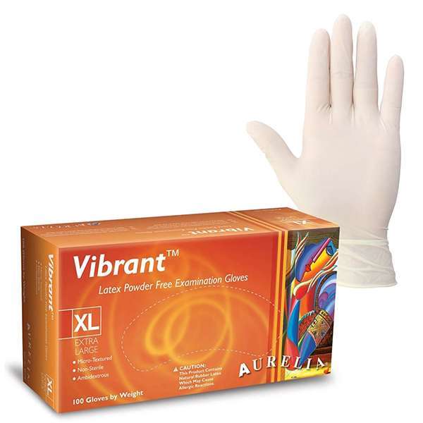 Aurelia Vibrant Latex Gloves: LARGE, CASE of 10×100/Bx. Powder-Free