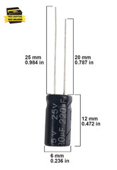 220Uf 25V 6 * 12Mm 20Pcs Electrolytic Capacitor 220 UF MFD 25 Volt 0.24 * 0.47In