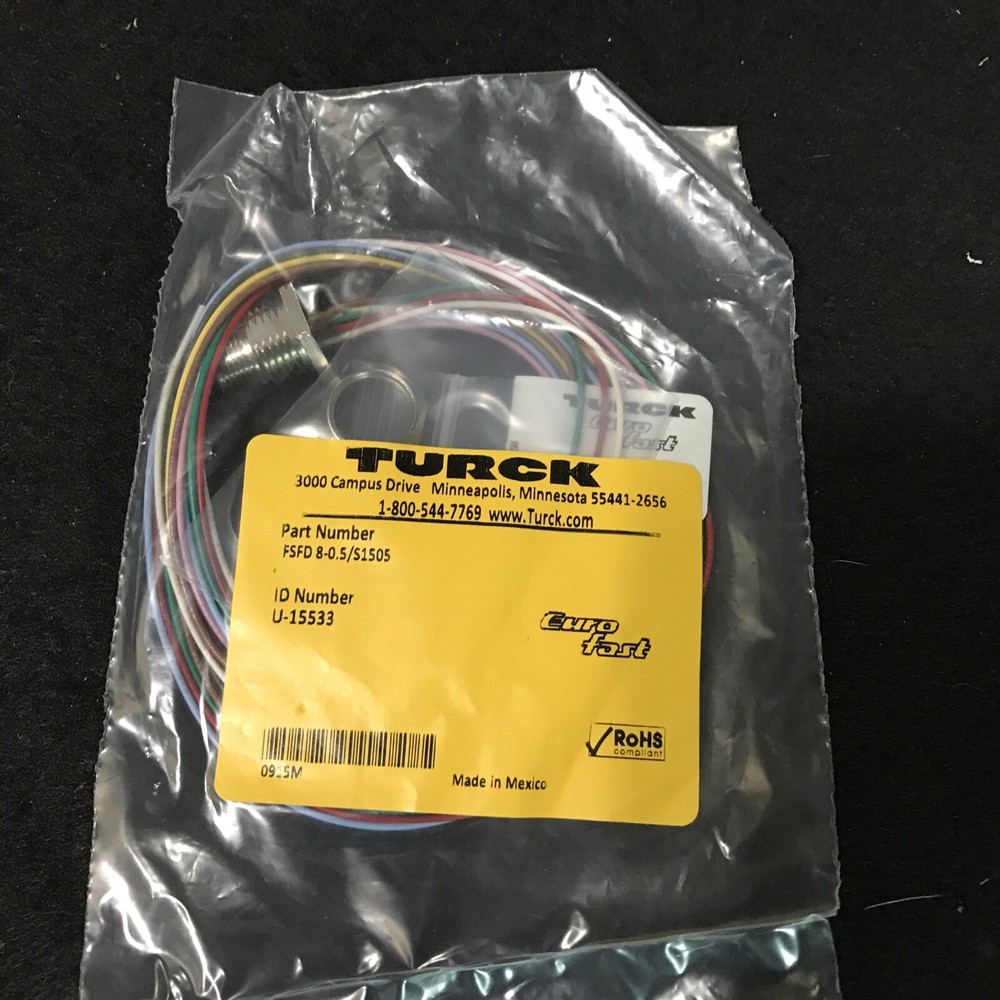TURCK FSSD 8-0.5/S1505 ID# U15533 8pin M12 Bulkhead 0.5m Wires