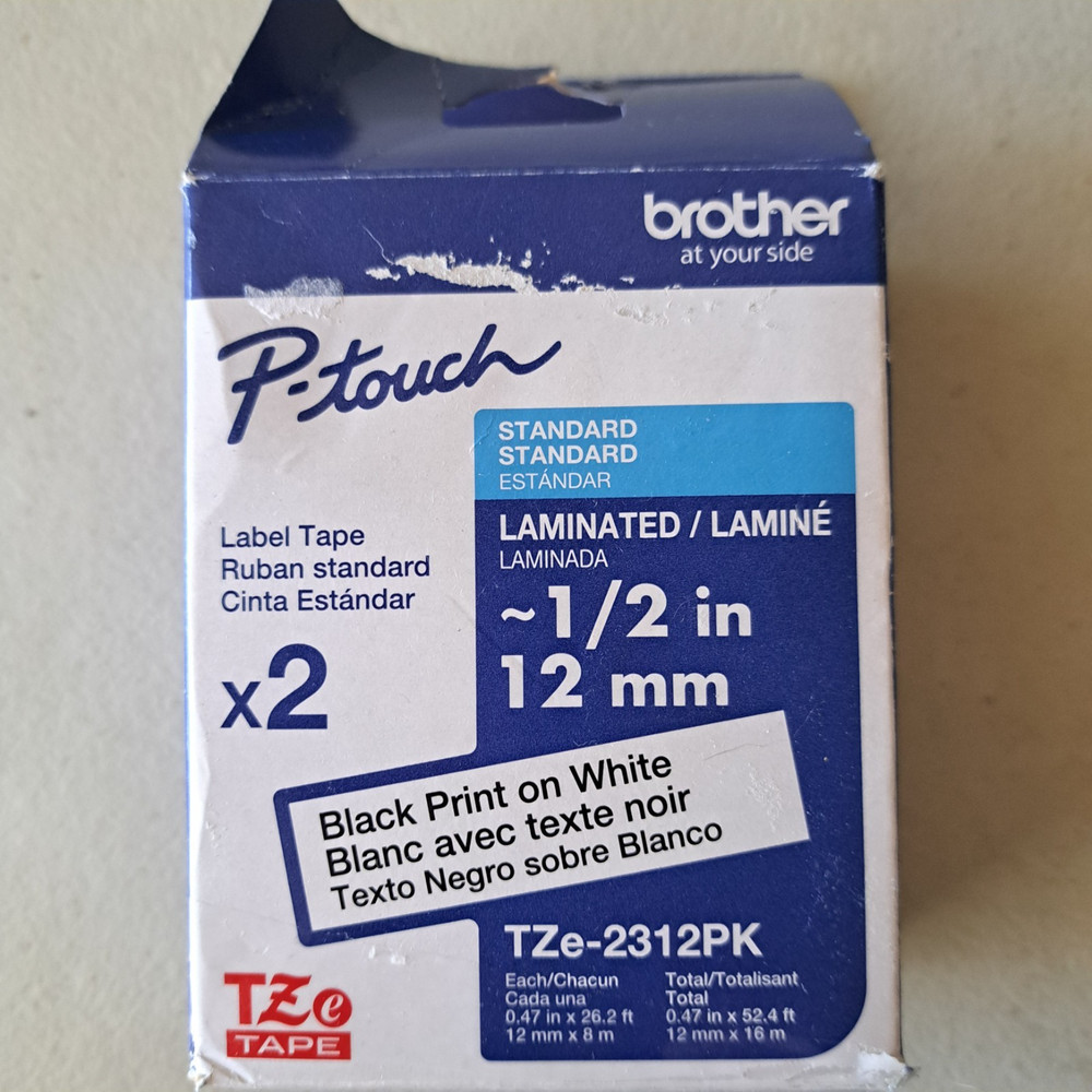 Brother P-Touch TZe231 Label Tape 1/2in Black on White 2 Pack NOB