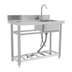 Freestanding 201 Stainless Steel Kitchen Sink With Faucet & Storage Shelf