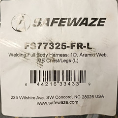 Safewaze FS77325-FR-L Welding Full Body Harness: 1D, Aramid Web, Large
