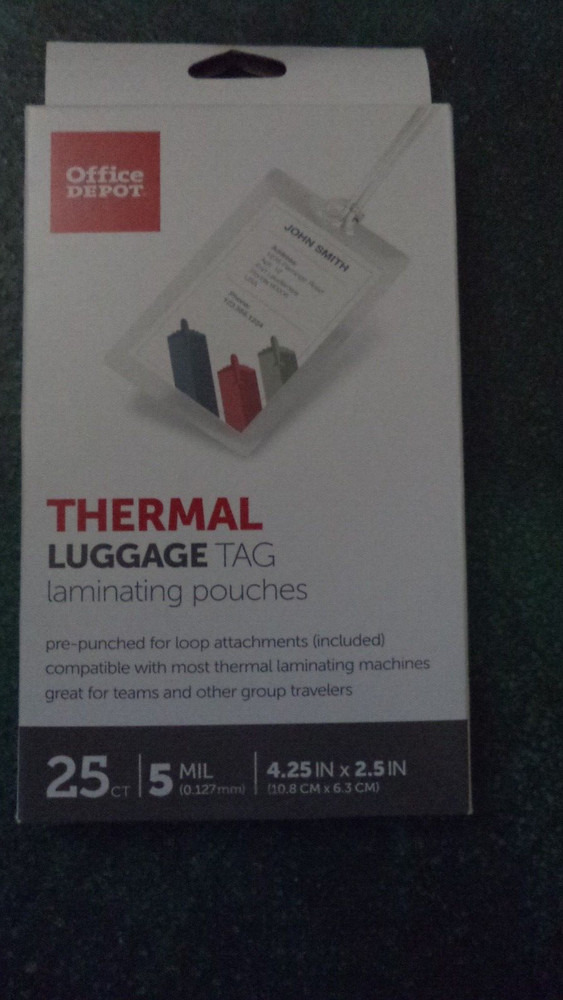 25 ID / Luggage PRICE Tag THERMAL Laminating Pouches Slotted Strap Office Depot