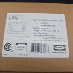 Commercial LED Emergency Light. 2 LED Lamps. HUBBELL Dual lite EVHC61DP-WM (EGM)