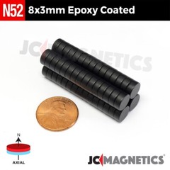 8mm x 3mm N52 Epoxy Coated Super Strong Rare Earth Neodymium Magnet Discs 8x3mm