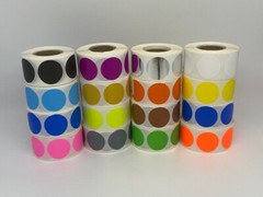 1″ Color Coded Inventory Dots Adhesive Labels 5 RLS 1000 EA (PK, RD, GR, YL, TL)