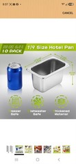 10 Pack 1/9 Size Stainless Steel Hotel Pans 4″Deep Metal Steam Table Catering