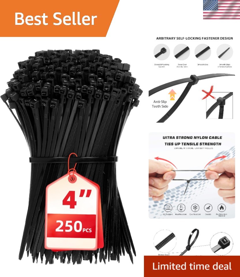 18Lb Tensile Strength Mini Black Cable Ties – 250PCS for Indoor & Outdoor Use