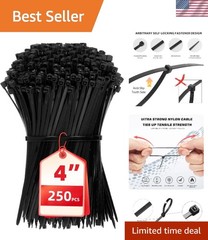18Lb Tensile Strength Mini Black Cable Ties – 250PCS for Indoor & Outdoor Use