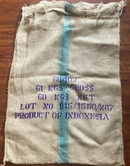 AUTHENTIC JUTE, BURLAP, COFFEE, BEAN BAG, PRODUCT OF INDONESIA 43”x29 APPOX