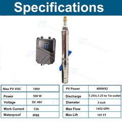 3/4 HP 3″ Deep Well Submersible Pump, 115V, 13 GPM, 247 ft MAX,60Hz, 1.25 in NPT