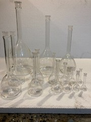 Lot of 15 Pyrex, Kimax & A Volumetric Flasks 5/10/25/50/100/250/500/1000/2000 mL
