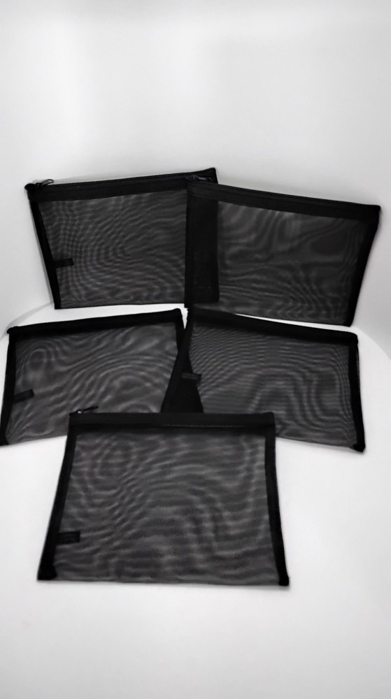 5 pcs 8″ X 6.5″ Mesh Cosmetic Bags Nylon Zipper Bag Travel Toiletry Pouch Black