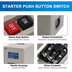 3-Phase 30A Motor Starter Switch,Self-Locking,Plastic Case | 3-Pole Self-Locking