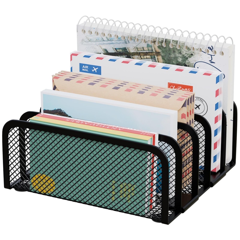 GDINDINFAN Mail Organizer Countertop, Metal File Holder with 5-Slot, Black