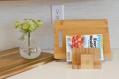 Natural Bamboo Cutting Board Organizer Rack for Kitchen, Pantry, or Office ̵