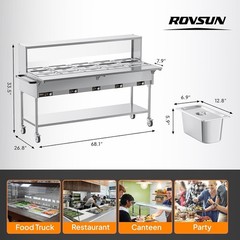 ROVSUN 120QT Electric Commercial Food Warmer 2500W, 15-Pan Steam Table 8QT/Pan