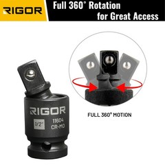 RIGOR 11601 3pc Universal Joint Socket adapter Set – 1/4″, 3/8″, 1/2″ Driv