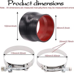 Straight ID 3.5 to 4 inch Black Silicone Reducer Coupler with 2 T-Bolt Clamps…