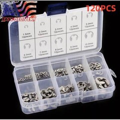 120Pcs E Clips C Circlip Stainless Steel Kit Retaining Ring Assorted 1.5 to 10mm