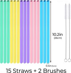 15PCS Heart Shaped Silicone Reusable Drinking Straws 10″ Long BPA-Free for Tumbl