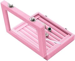 EONGOA Jewelry Box Rings Organizer Tray 7.87 x 5.90 x 1.77 inches, Light Pink
