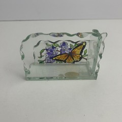 Joan Baker designs wings & wisteria cut glass hand painted business card holder