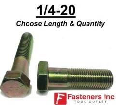1/4-20 Grade 8 Hardened Hex Cap Screw Bolt Yellow Zinc (All Sizes & Qty’s) 1/4″