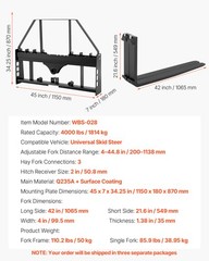 Uimoso Pallet Fork Frame Attachment with 42-Inch Forks, 4000 lbs Capacity