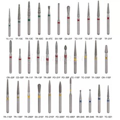 50pcs Dental Diamond Burs FG Round End Taper Pear Football Fine Coarse Grit