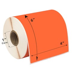 ZEBRA 4×6 COLOR (4″ x 6″) ORANGE Direct Thermal Labels – 1″ Core – (2) Rolls/250