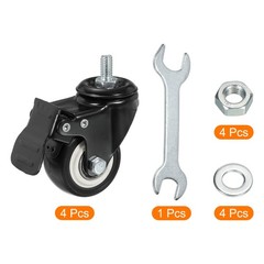 4pcs 2″ Swivel Threaded Stem Casters M8x15mm Caster Wheel with Brake 110lbs Load